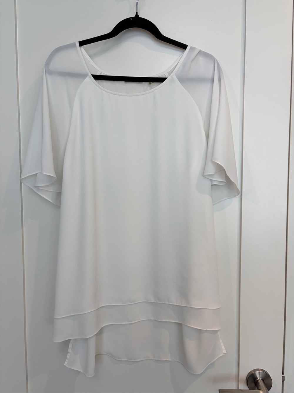 Soft Surroundings White Layered Sheer Sleeve Blouse Medium